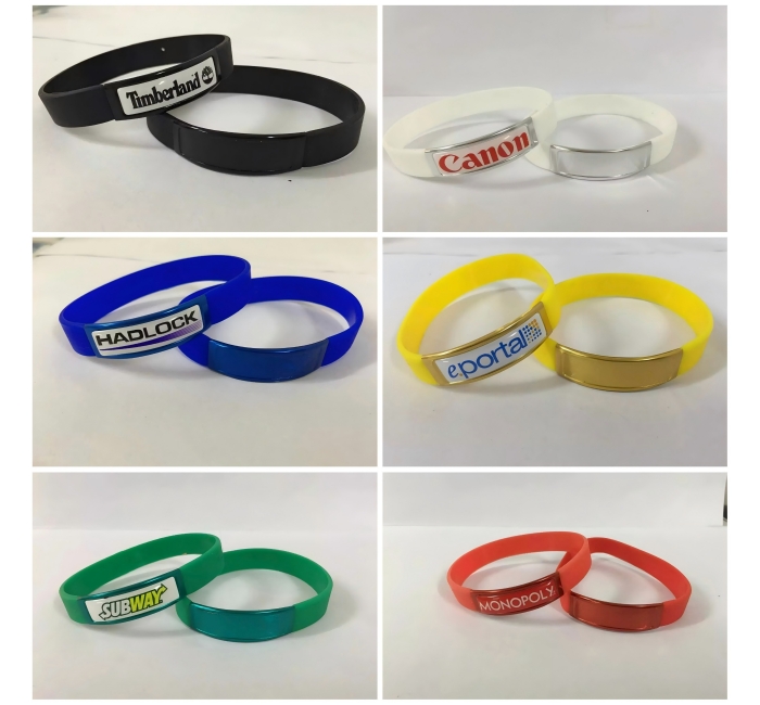Silicone Wristband+Square Aluminum Sheet+Doming Logo Offset Printing