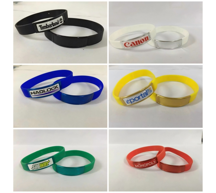Silicone Wristband+Square Aluminum Sheet+Doming Logo Offset Printing